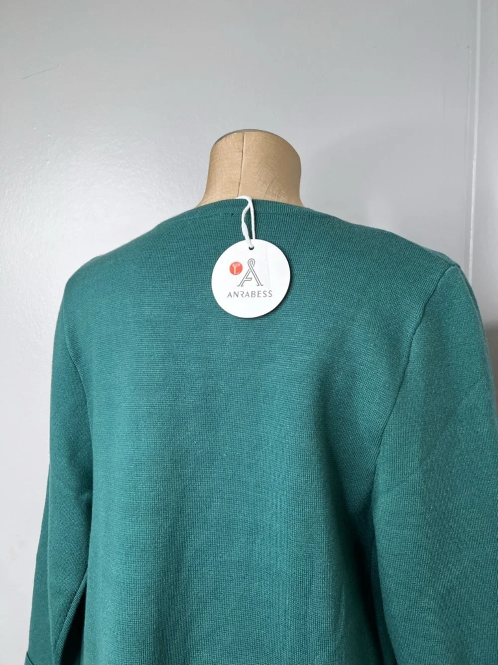 ANRABESS Long Sleeve Heavy Knit Open Front Cardigan in Emerald Green size Large